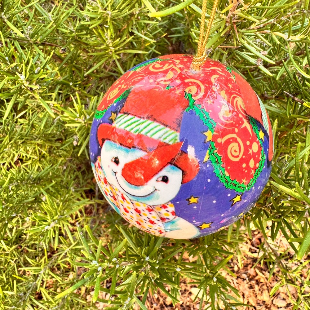 80s Handcrafted Christmas Ornament Snowman Holiday Festive Winter Scene Ball - Picture 5 of 5